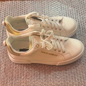 Dolce & Gabbana Cream and Gold Casual Sneakers